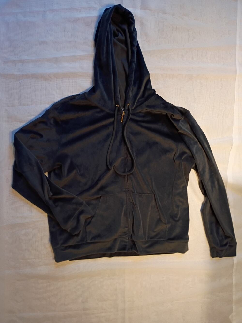 NY & Co Womens XXL Velour Full-Zip Hoodie Sweatshirt Black Stretch Cozy Hooded